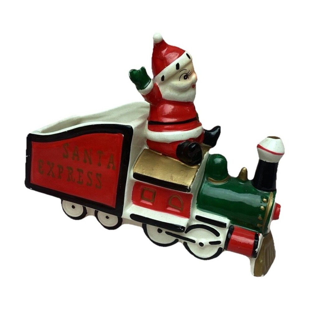 Santa Express Christmas Figure Howard Holt Planter Original Label Japan 1950s